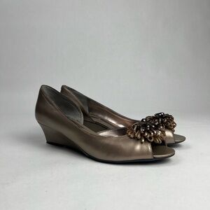 Bandolino Lucy Bronze Peep-Toe Wedge Shoes